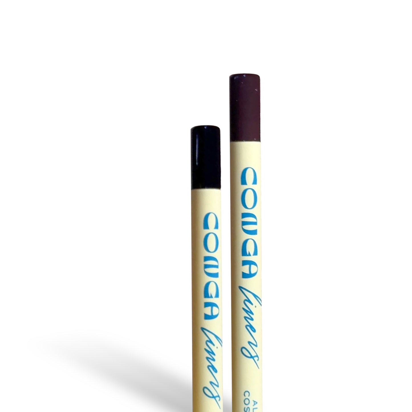 Innovate the Label affordable waterproof eyeliner pencils with black and dark brown caps on white background