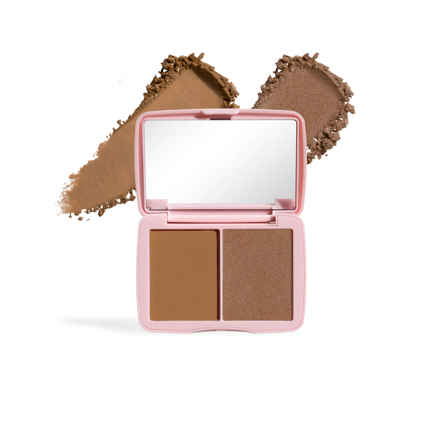 Innovate the Label bronzer and highlighter duo in a pink compact with mirror and two brown shades