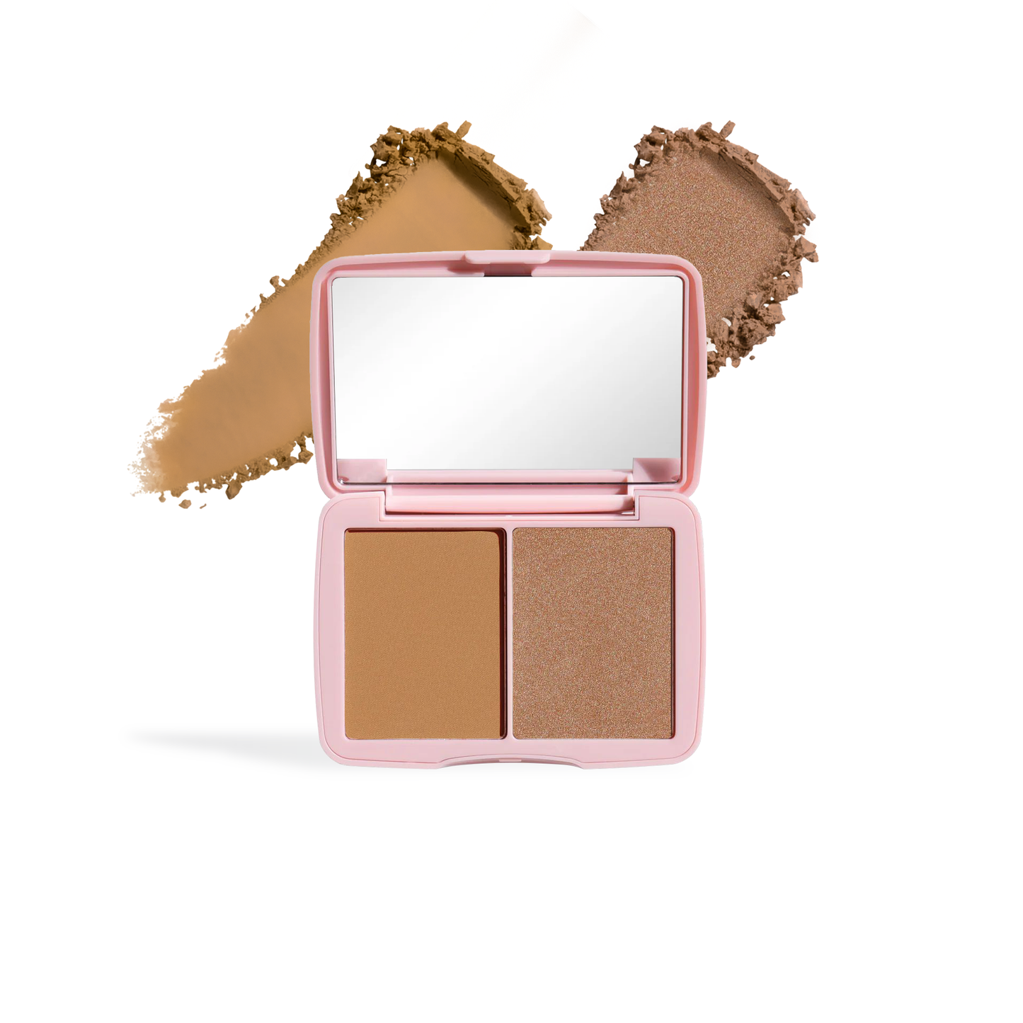 Innovate the Label bronzer and highlighter duo compact with mirror and swatches of both shades