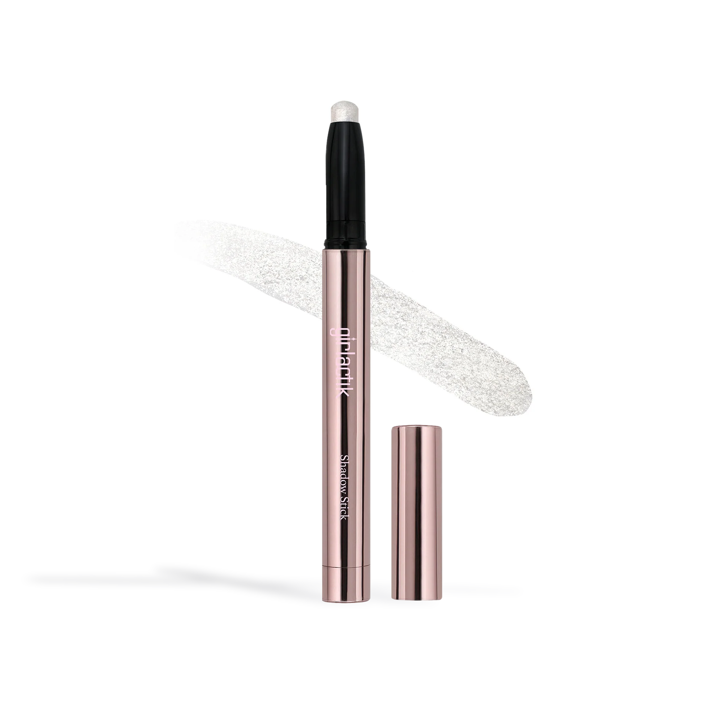 Girlactik shadow stick eyeshadow in a sleek rose gold tube with shimmery silver shade by Innovate the Label