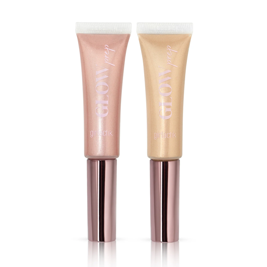 Innovate the Label highlighter tubes in pink and gold shades radiant face primer for glowing skin