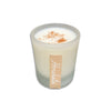 SIN-MIN horchata candle in frosted glass with cinnamon topping on white wax