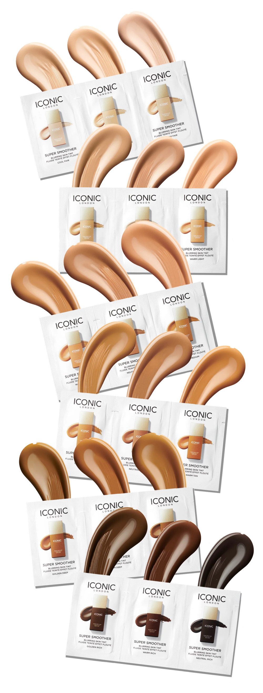 Innovate the Label Iconic London skin tint samples in a range of shades from light to dark