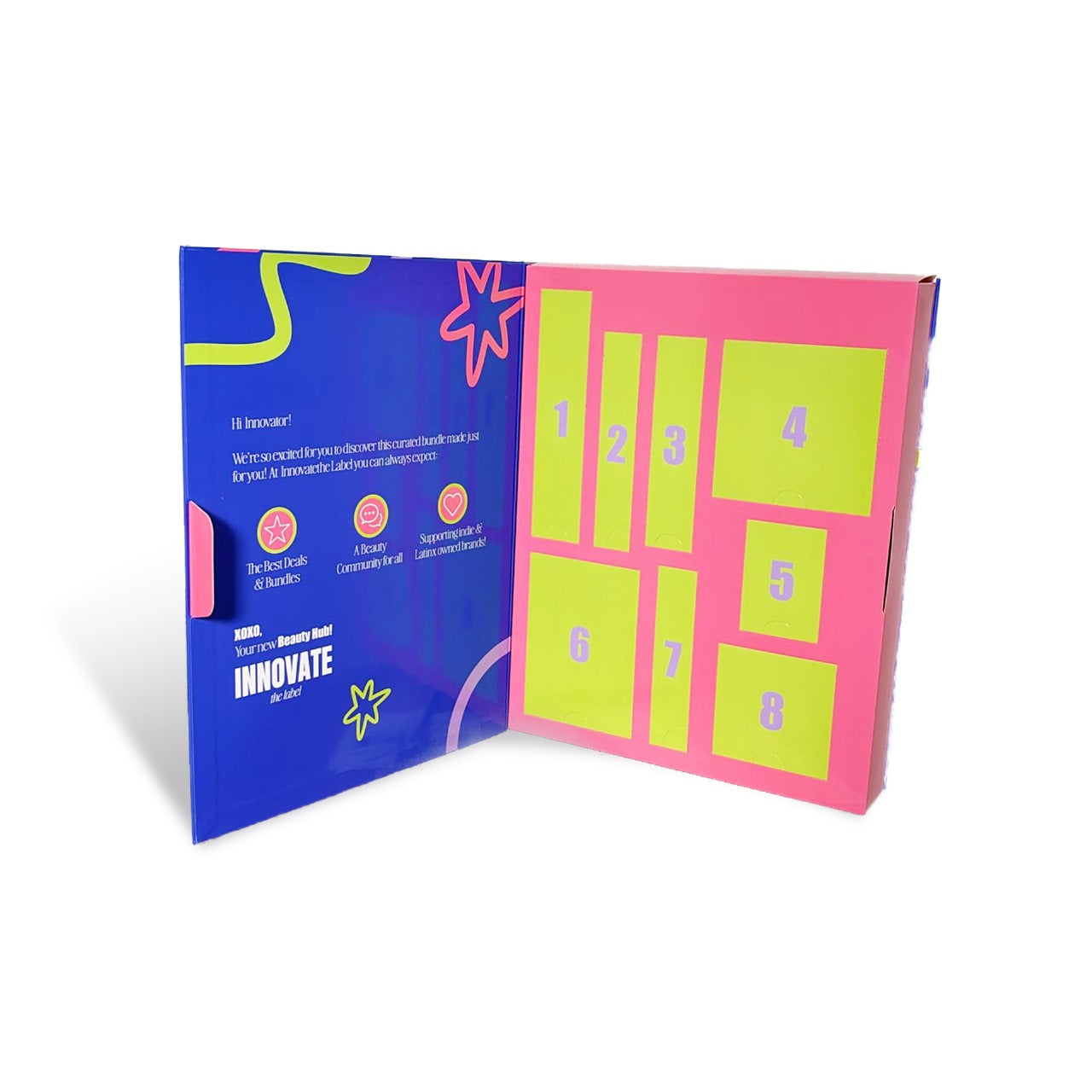 Innovate the Label quality beauty discovery box with numbered compartments for beauty samples