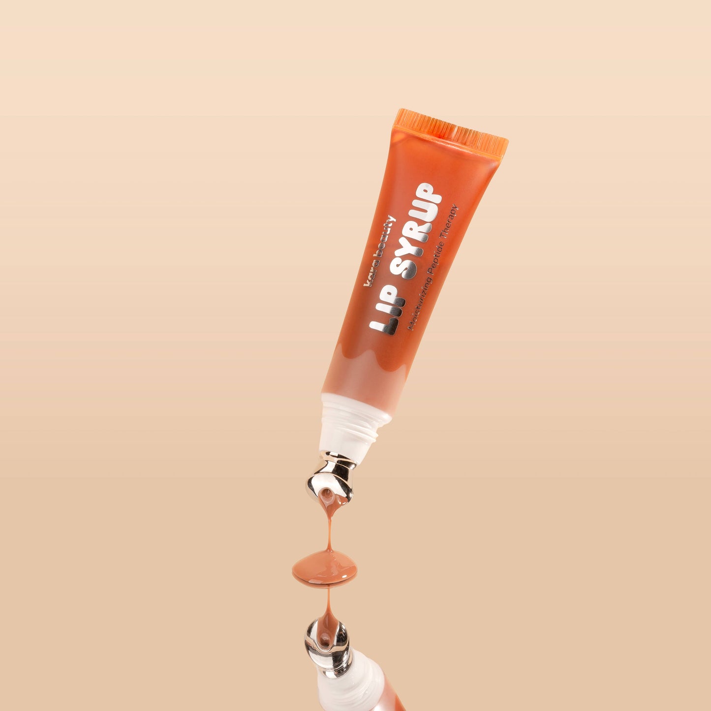 Innovate the Label moisturizing peptide lip gloss in orange tube with liquid gloss dripping