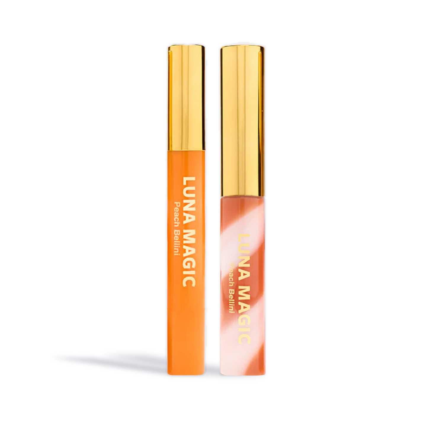 Innovate the Label affordable lip revival kit with two Luna Magic Peach Bellini lip glosses in orange and peach swirl tubes