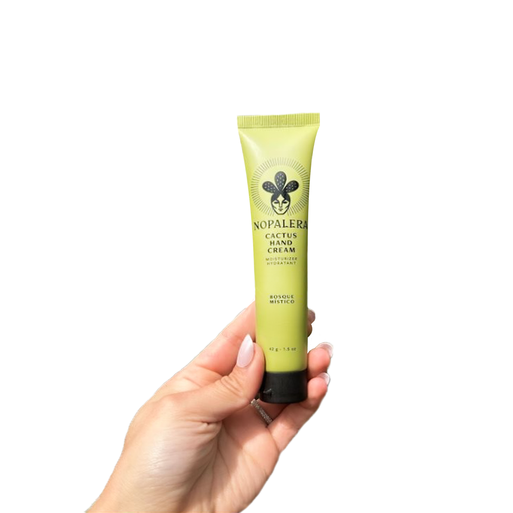 Innovate the Label Nopalera hand cream tube held in hand with cactus hydration formula