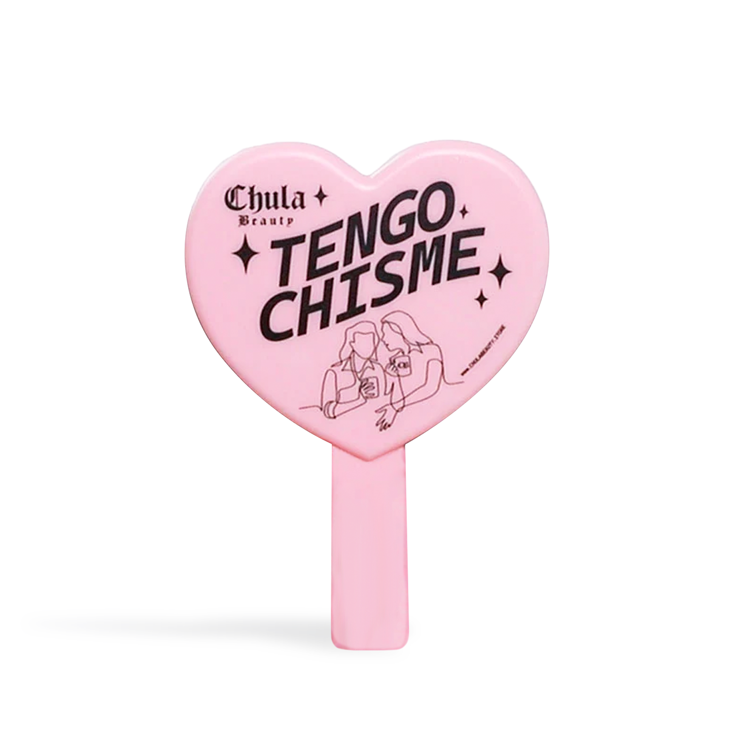 Pink heart shaped makeup mirror by Innovate the Label featuring a cute design and easy grip handle