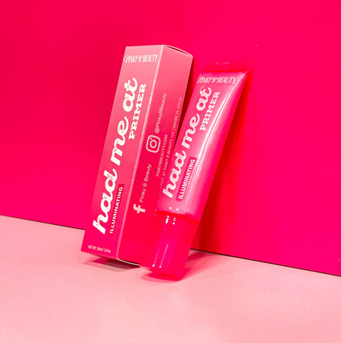 Innovate the Label illuminating face primer Hold Me At Primer in bright pink packaging