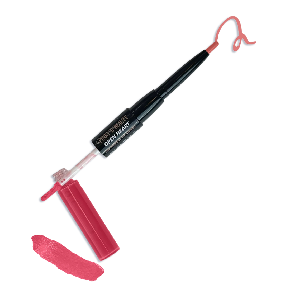 Innovate the Label Pinky B Beauty Lip Duo with pink lip gloss and lip liner in sleek black and pink packaging