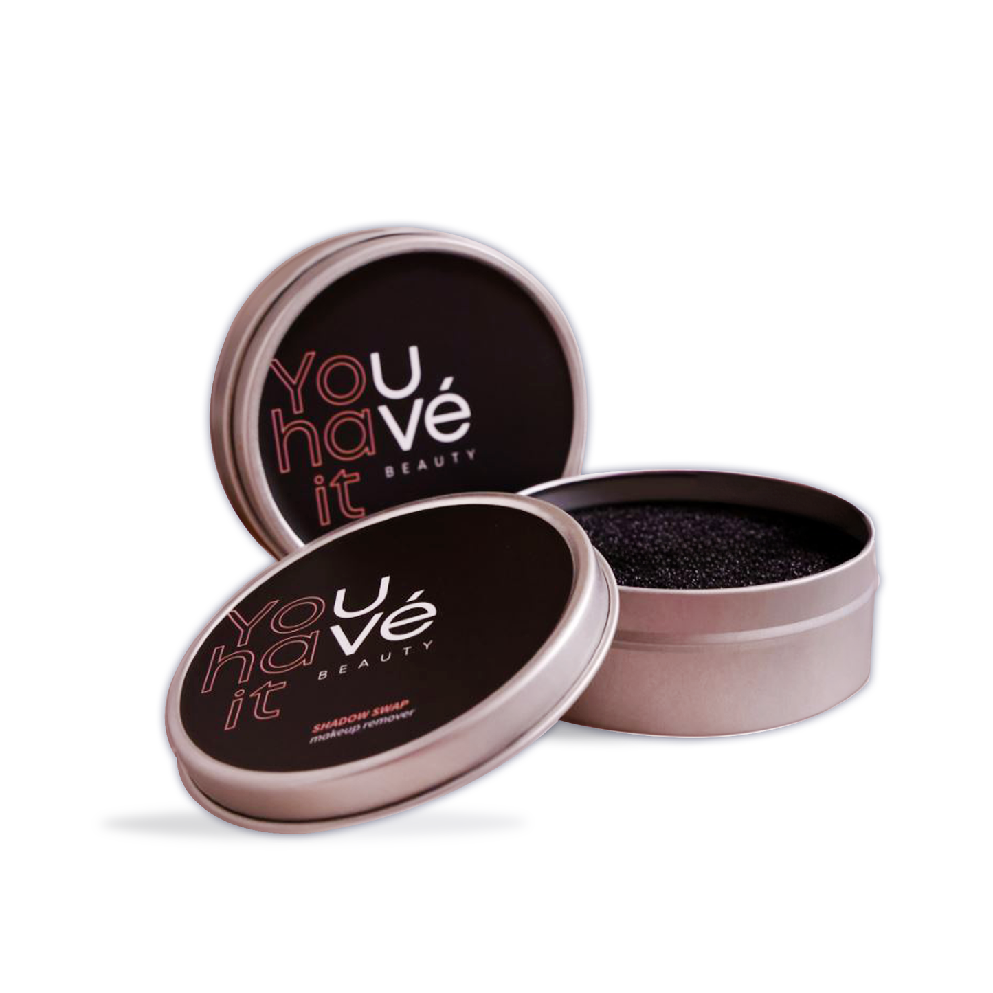 Innovate the Label makeup brush color switch brush cleaner with black sponge in round metal container