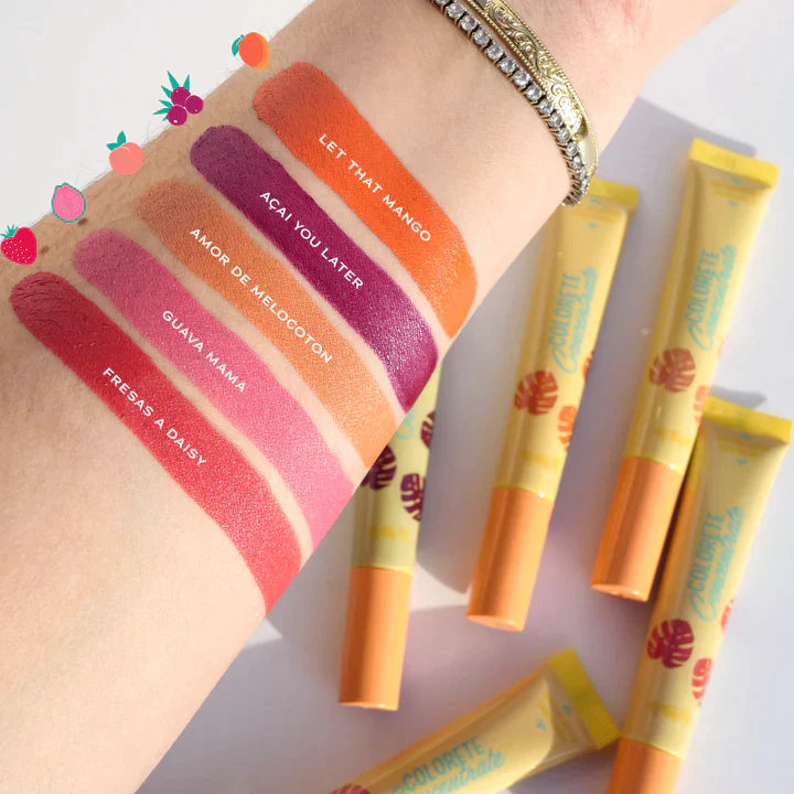 Innovate the Label Alamar liquid blush swatches on arm showing vibrant shades and yellow tubes with orange caps