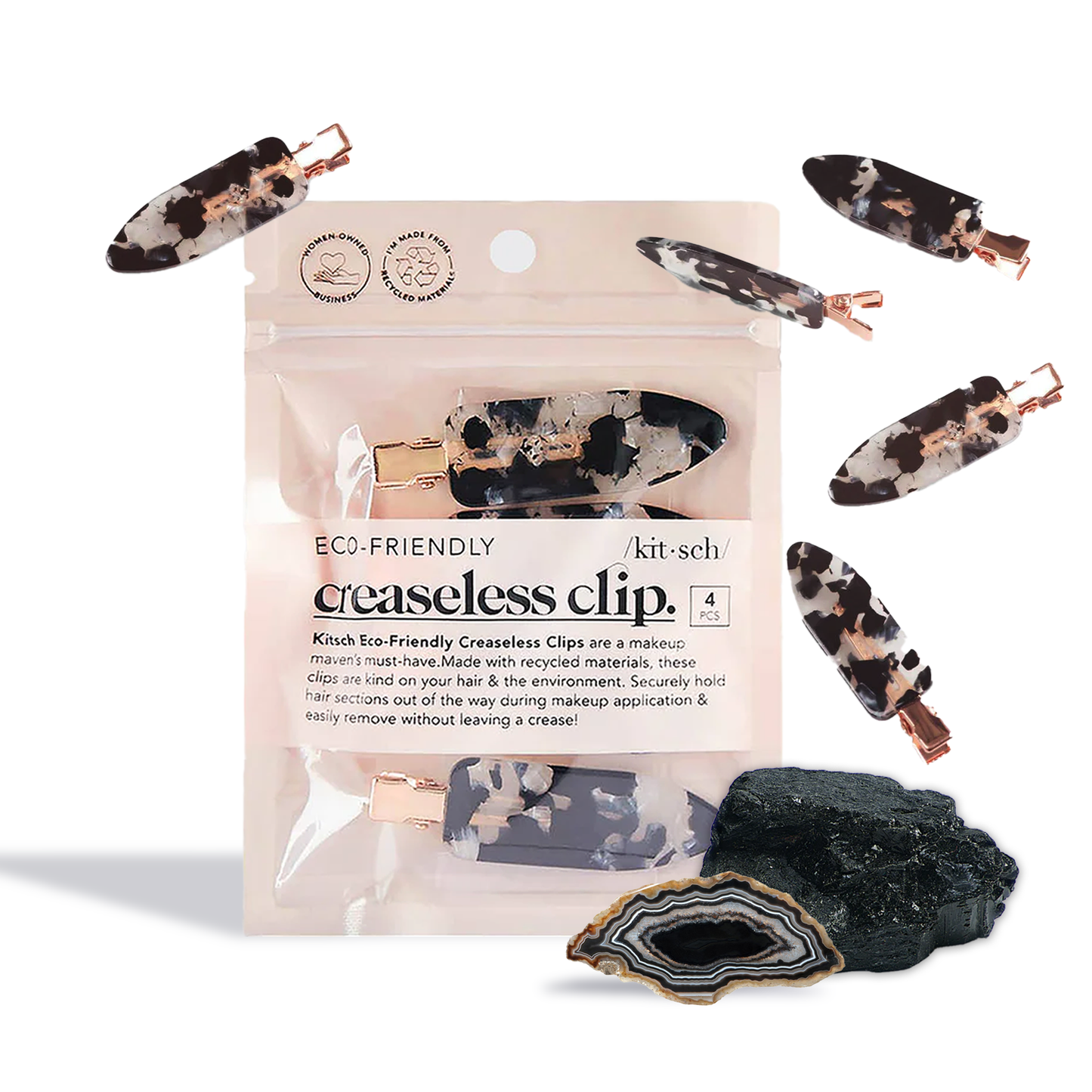 Kitsch Creaseless Clips 4pc Set in Black Terrazzo