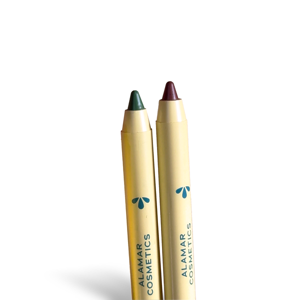 Alamar Cosmetics affordable waterproof eyeliner pencils in green and burgundy shades