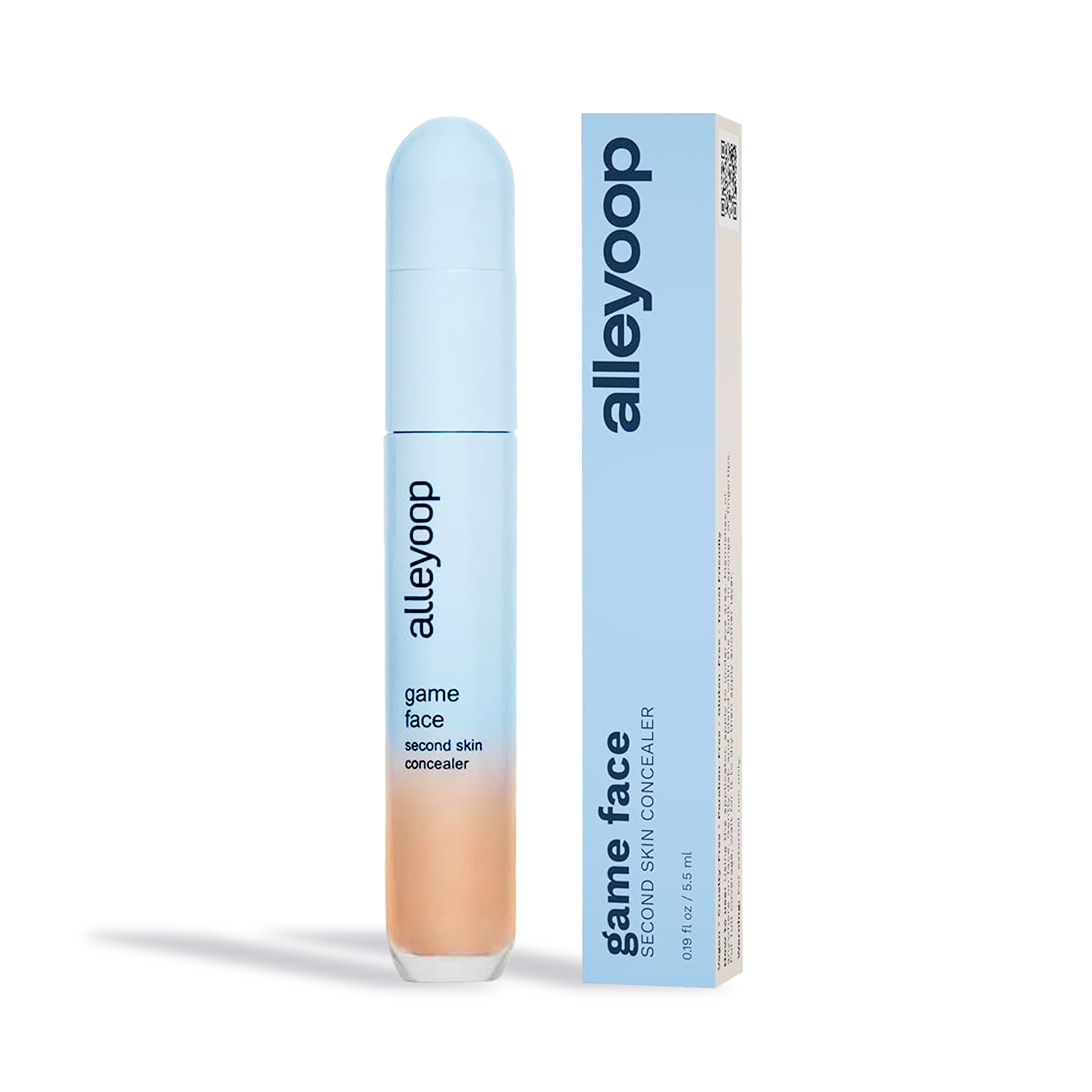 Alleyoop Game Face Concealer in light blue packaging and bottle by Innovate the Label