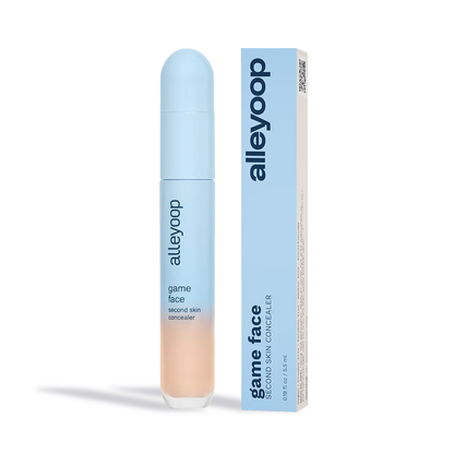 Alleyoop Game Face Concealer in light blue packaging with matching box by Innovate the Label