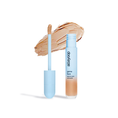Alleyoop Game Face Concealer by Innovate the Label with applicator and blended beige concealer