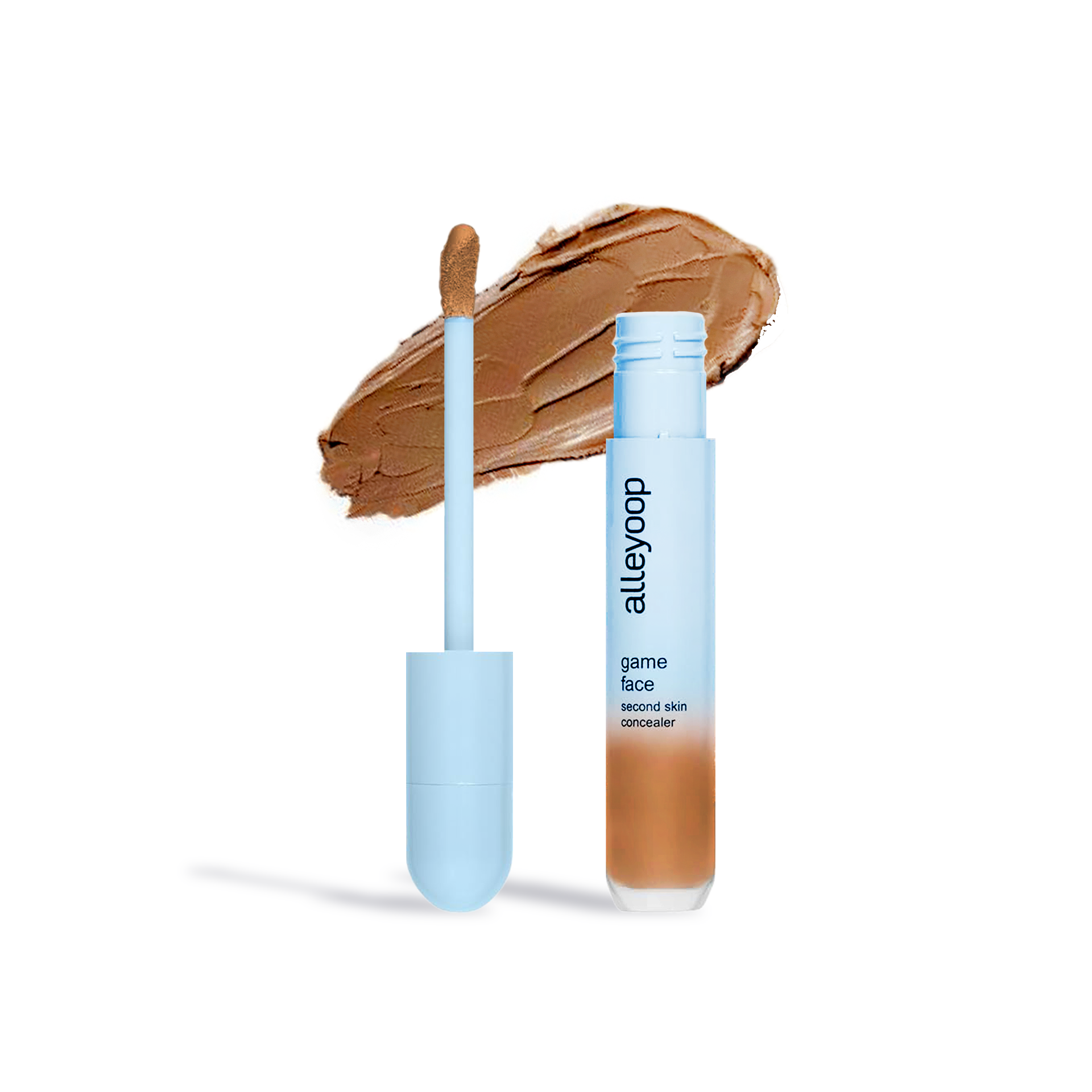 Alleyoop Game Face Concealer by Innovate the Label with applicator wand and medium shade swatch