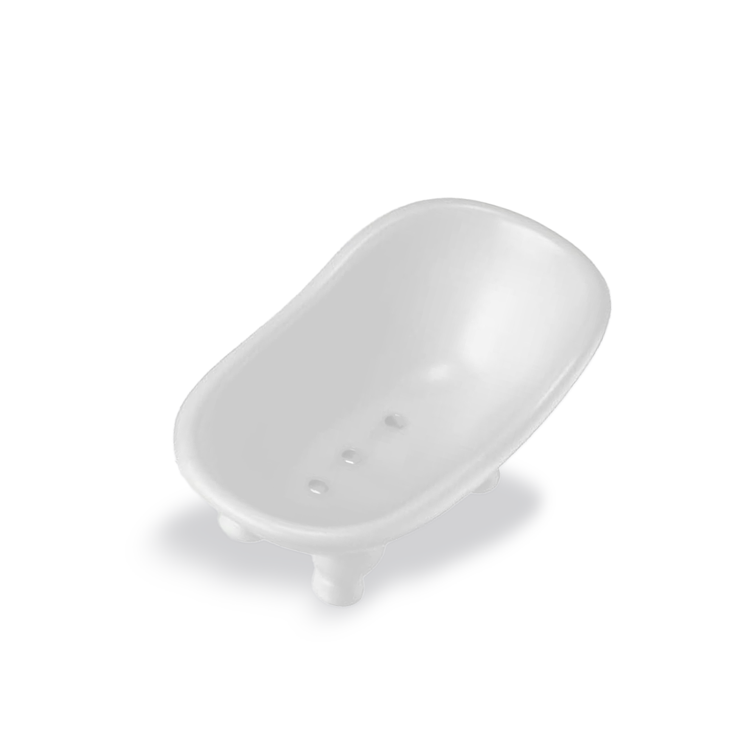 Innovate the Label white clawfoot soap dish with drainage holes and feet on a ledge bathtub soap dish for beauty bars