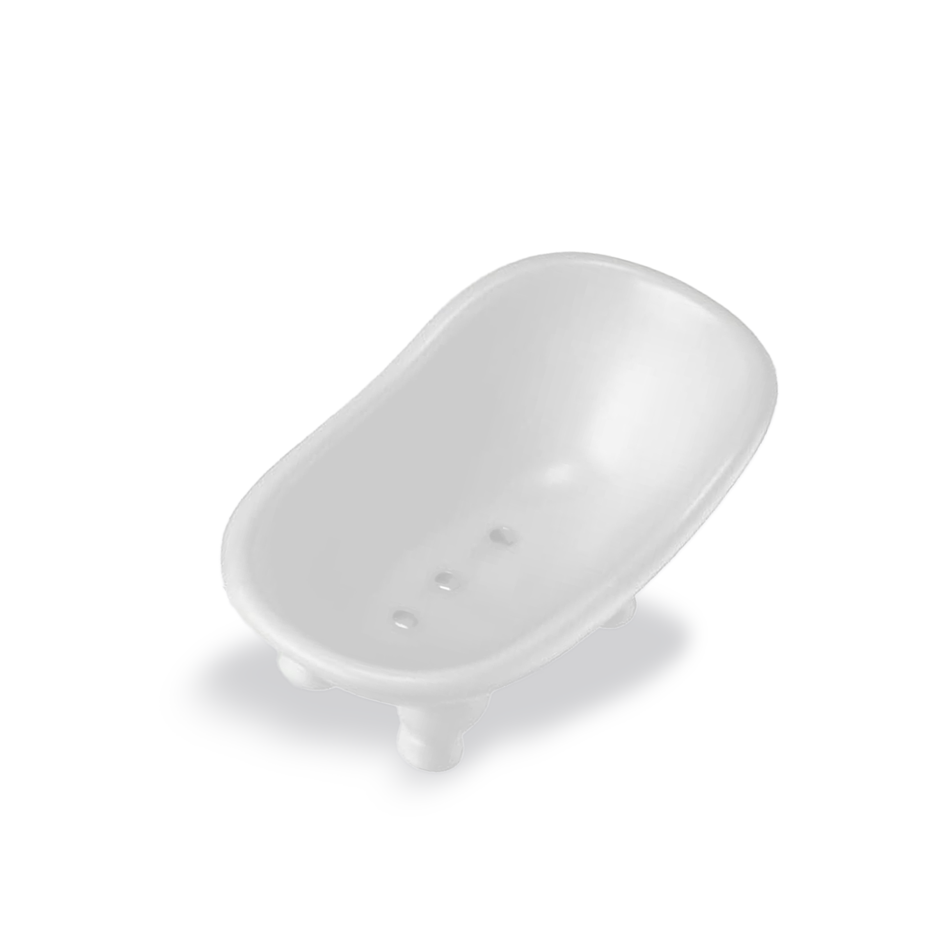 Innovate the Label white clawfoot soap dish with drainage holes and feet on a ledge bathtub soap dish for beauty bars
