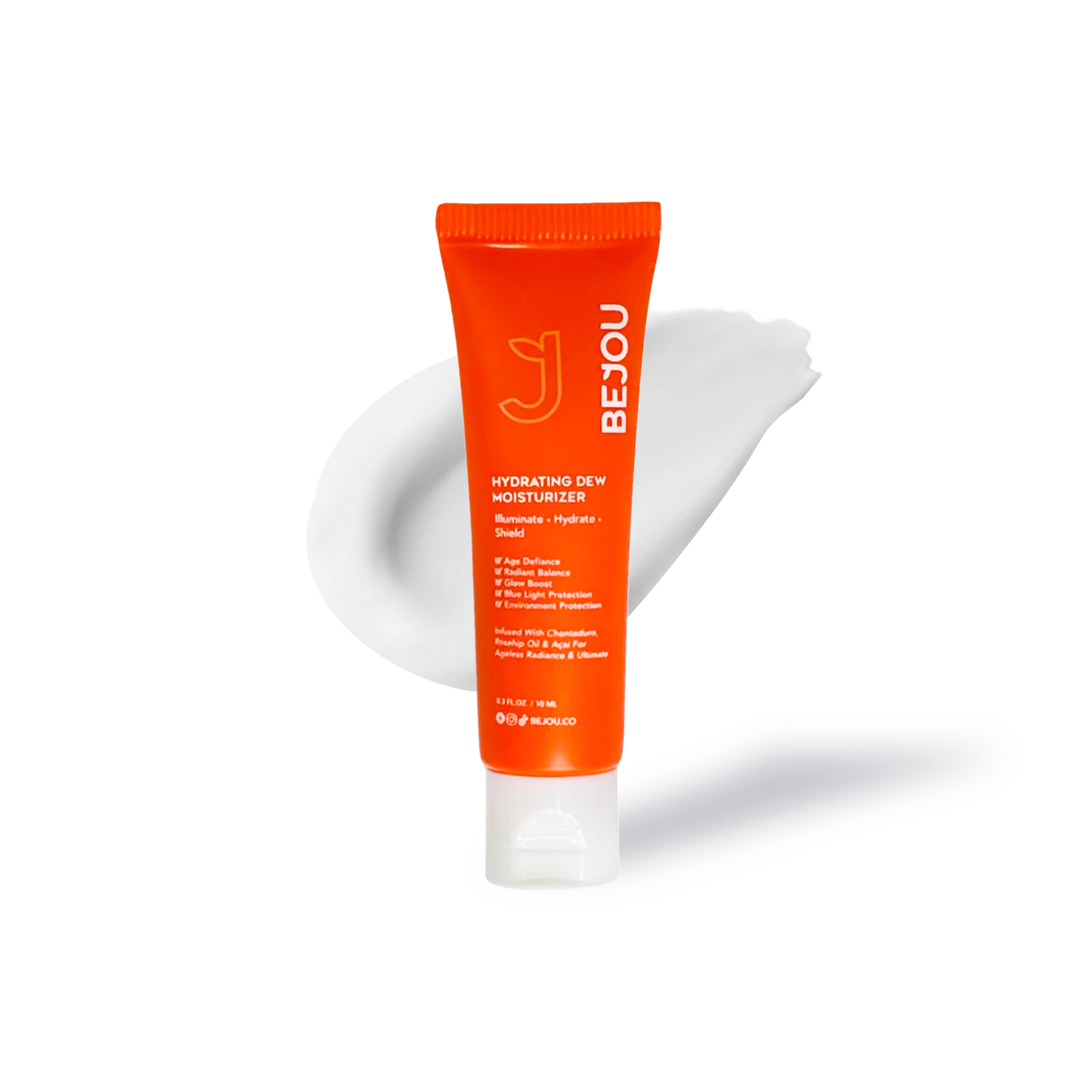 Innovate the Label mini hydrating moisturizer in bright orange tube with white cream smear background