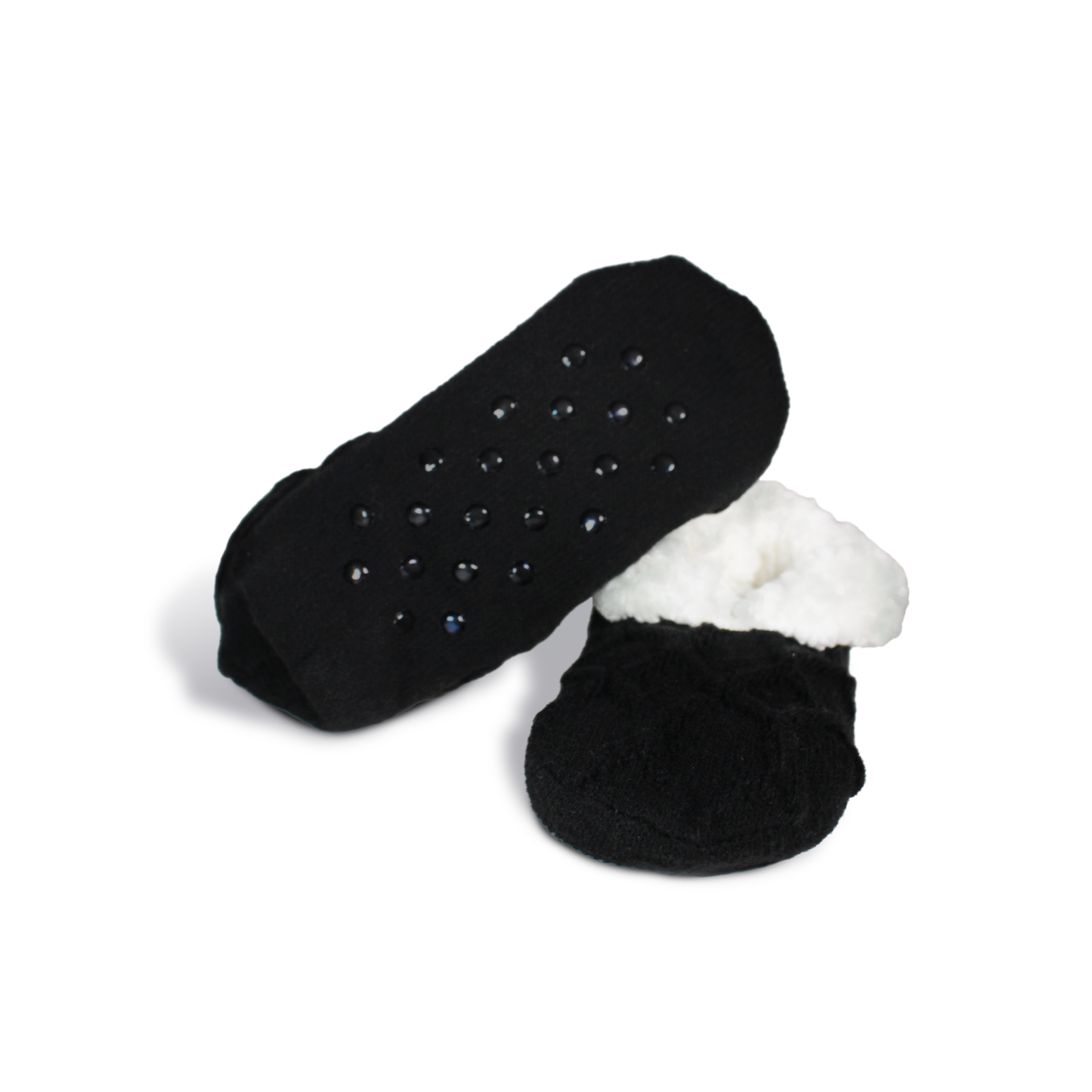 Innovate the Label black cozy booties for women with soft white fleece lining and non-slip soles