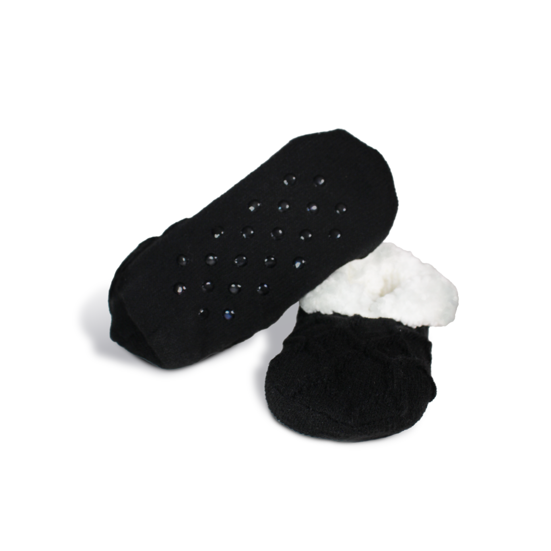 Innovate the Label black cozy booties for women with soft white fleece lining and non-slip soles