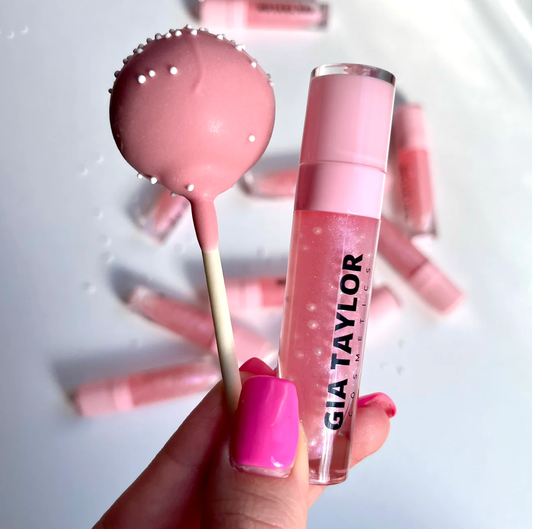 Cake Pop Lip Gloss by Gia Taylor Pink Iridescent Lip Gloss with Vanilla Cake Scent
