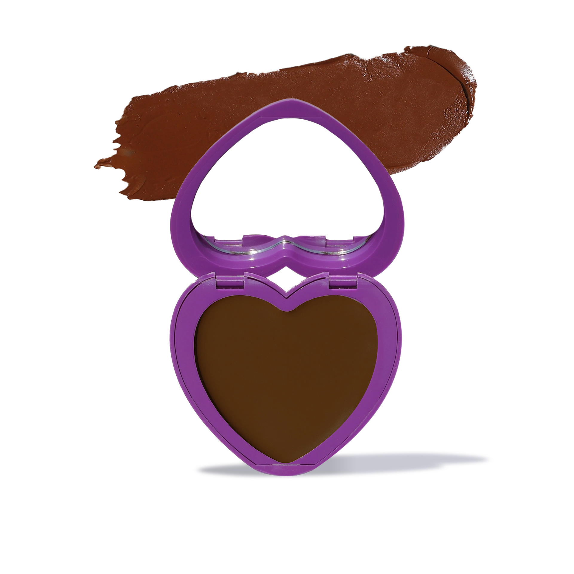 Innovate the Label cream bronzer for face in heart-shaped purple compact with rich brown shade