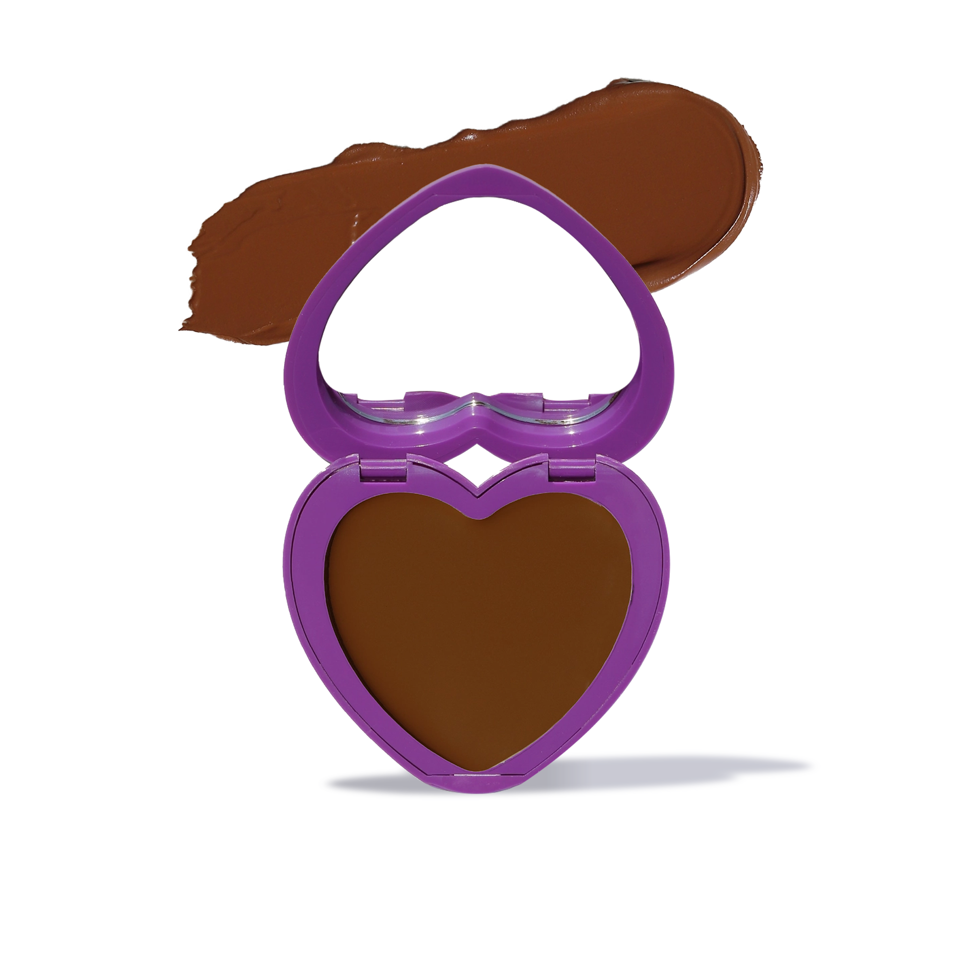 Heart-shaped purple compact cream bronzer for face with rich brown shade from Innovate the Label