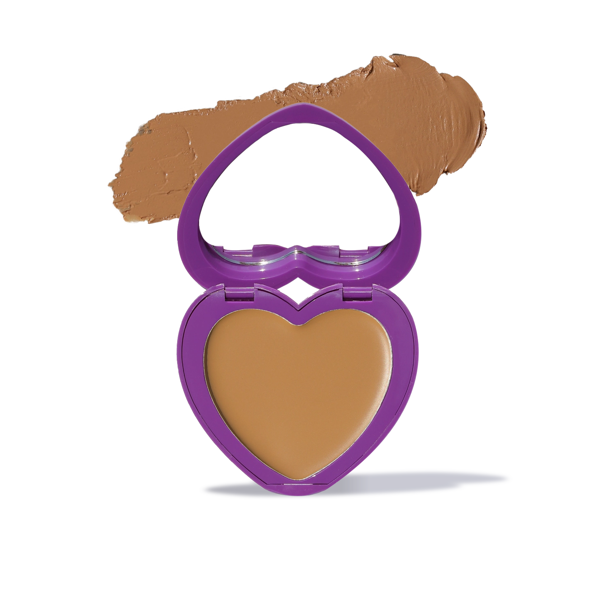Innovate the Label cream bronzer for face in purple heart-shaped compact with smooth brown shade