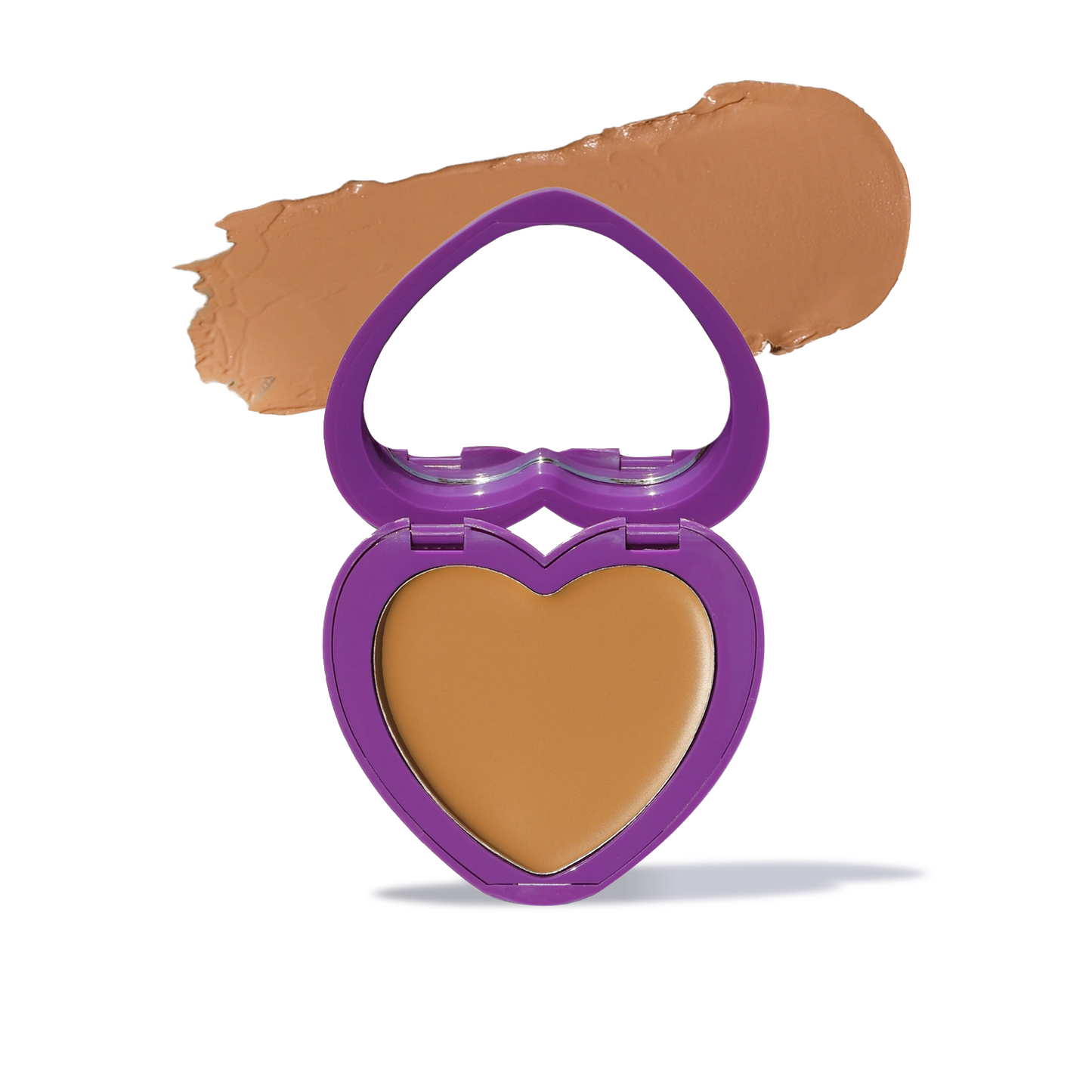 Innovate the Label cream bronzer for face in heart-shaped purple compact with smooth tan shade