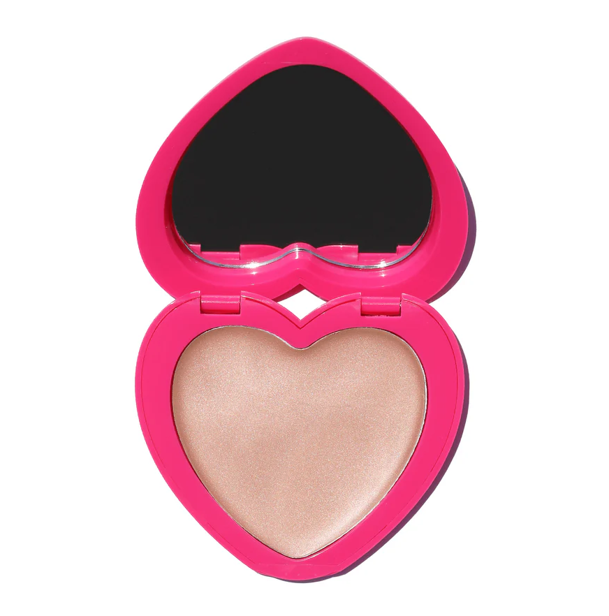 Innovate the Label Beauty Bundles heart-shaped cream highlighter makeup in pink compact with mirror