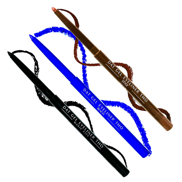 Innovate the Label gel eyeliner pencil set featuring three shades: black, blue, and brown for versatile eye looks
