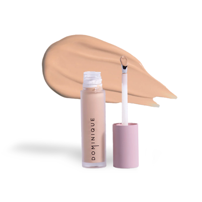 Dominique Cosmetics concealer by Innovate the Label with applicator and beige shade swatch