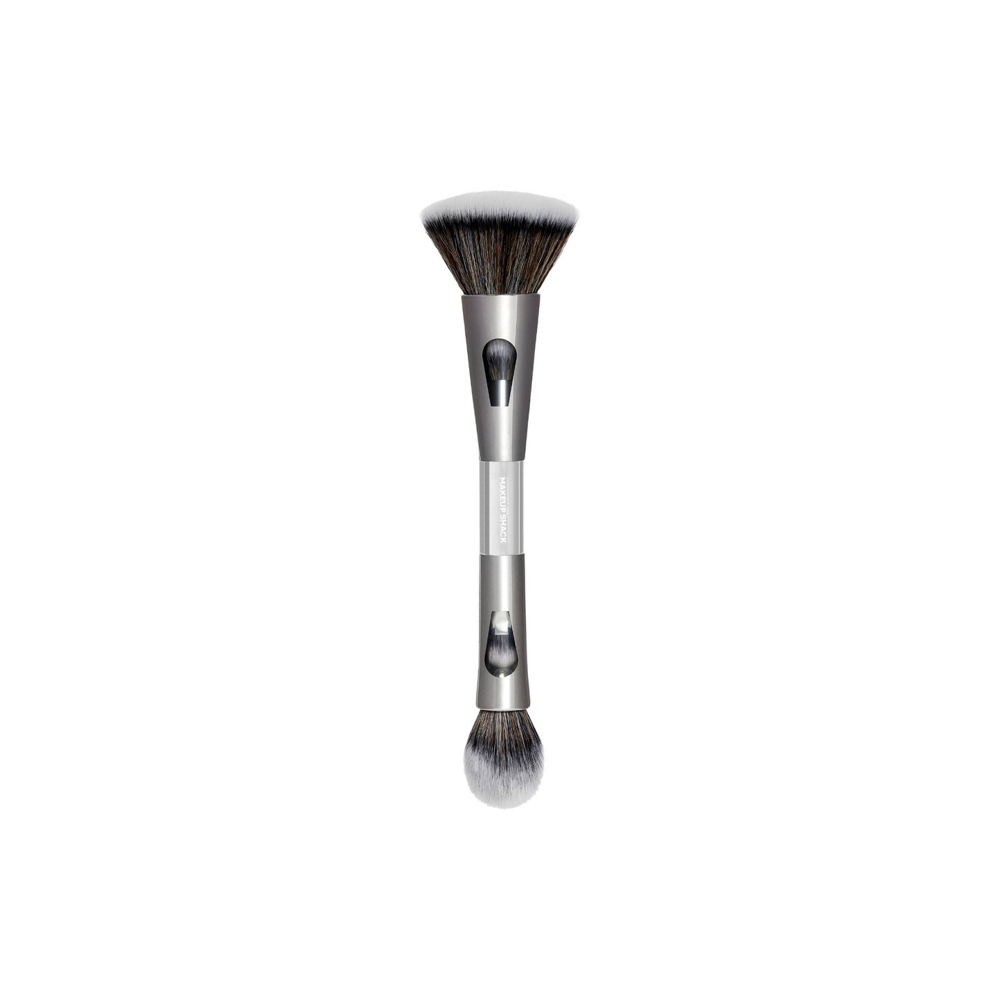 The Makeup Shack 4 in 1 travel makeup brush with dual brush heads for versatile makeup application