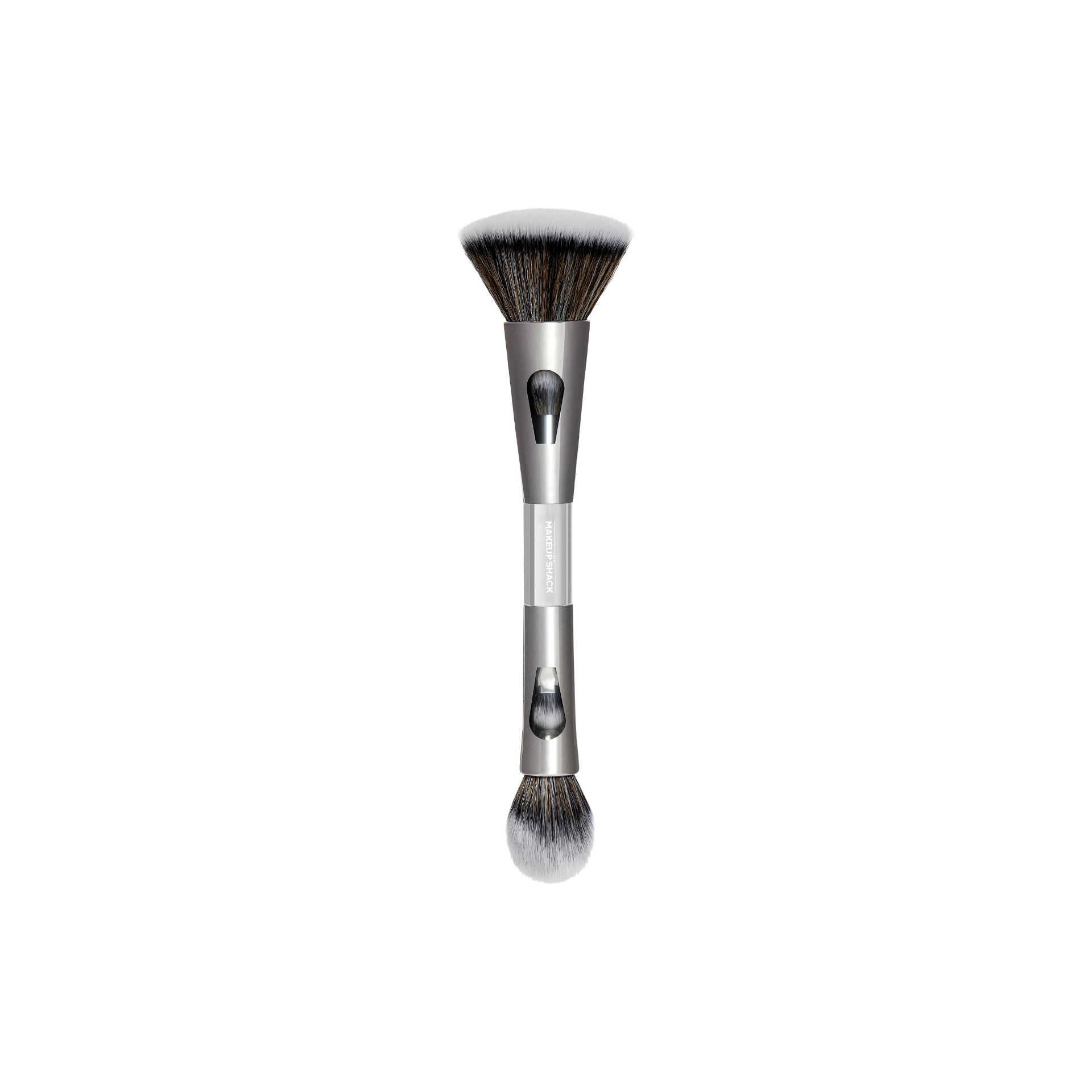 The Makeup Shack 4 in 1 travel makeup brush with dual brush heads for versatile makeup application