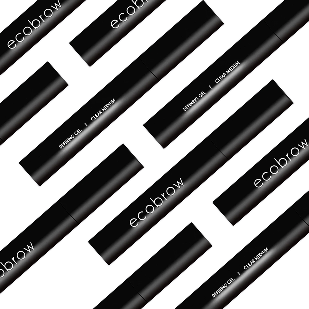 Innovate the Label clear eyebrow gel Ecobrow defining gel in clear medium black tubes on white background