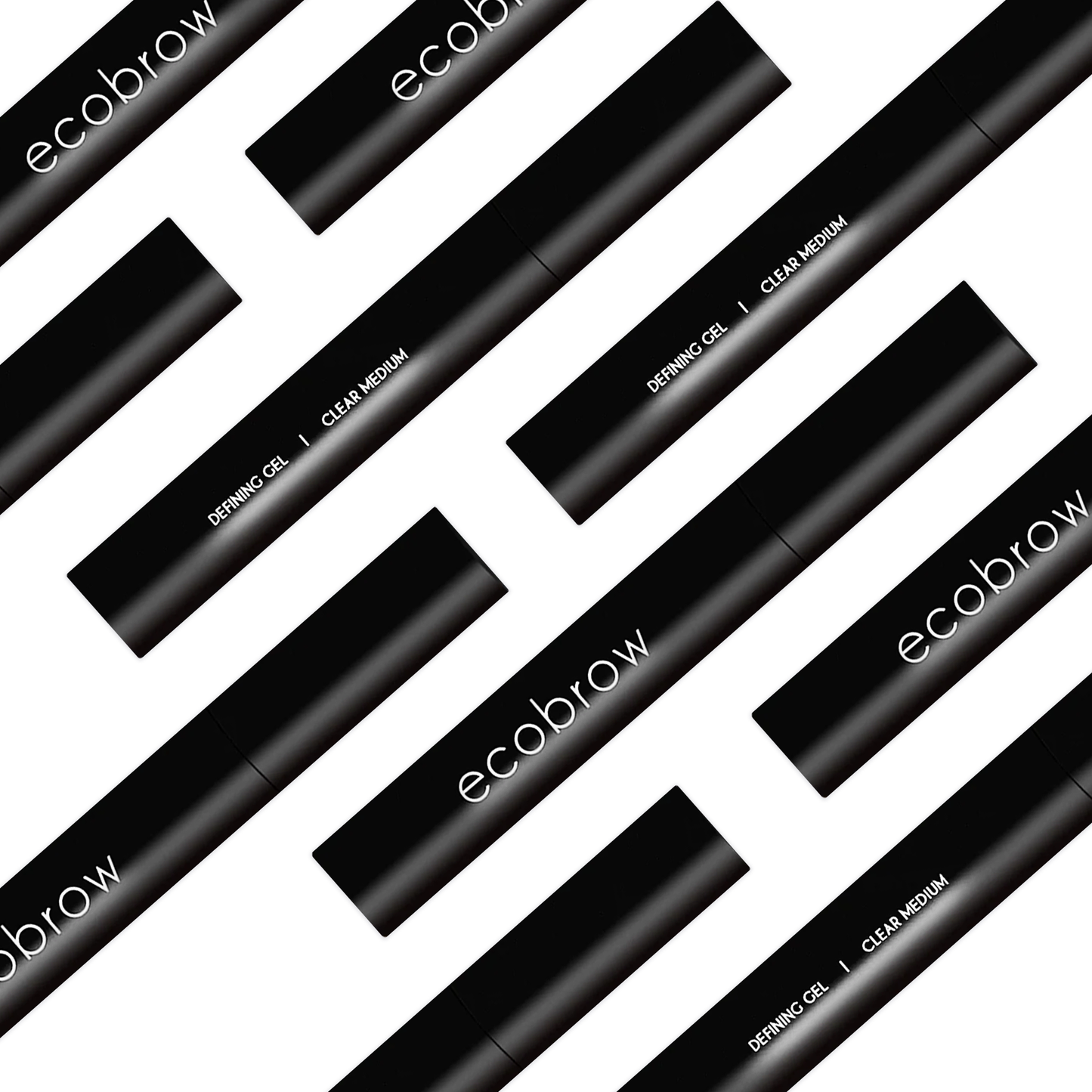 Innovate the Label clear eyebrow gel Ecobrow defining gel in clear medium black tubes on white background