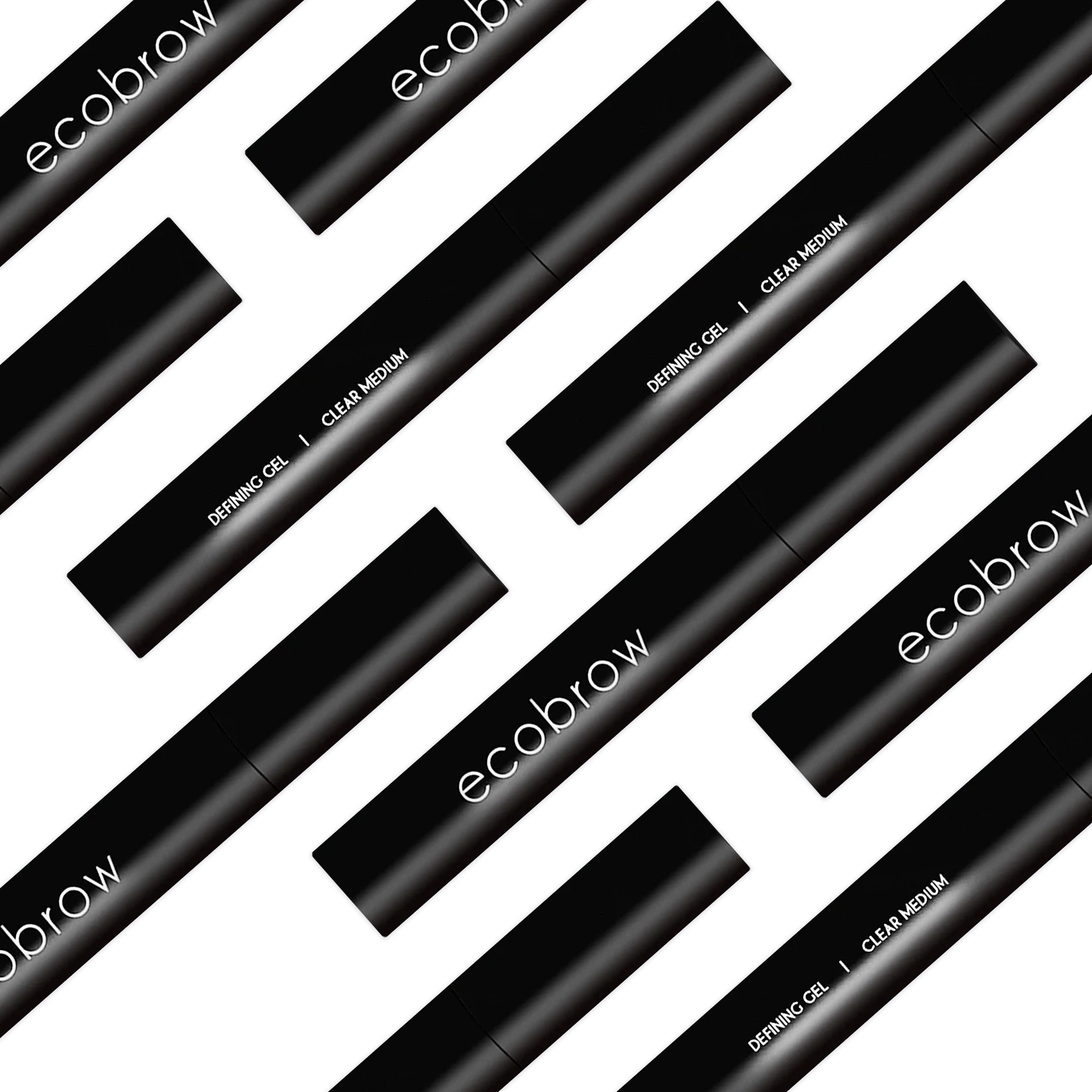 Innovate the Label clear eyebrow gel Ecobrow defining gel in clear medium black tubes on white background