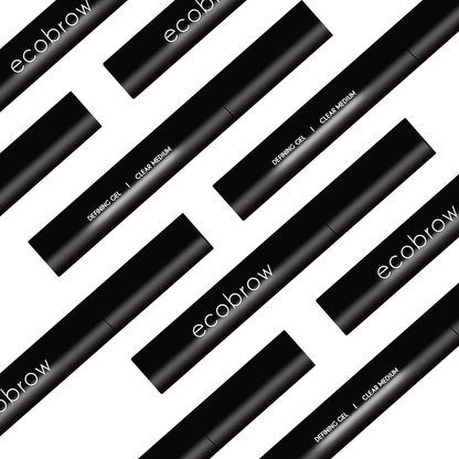 Innovate the Label clear eyebrow gel Ecobrow defining gel in clear medium black tubes on white background
