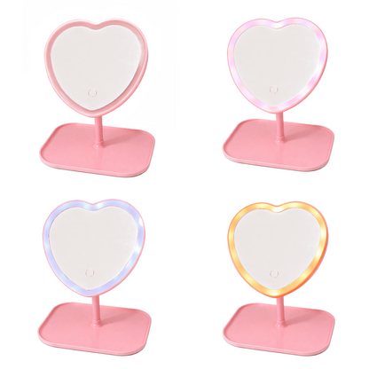 Love Yourself! Heart Shaped Tabletop LED Mirror