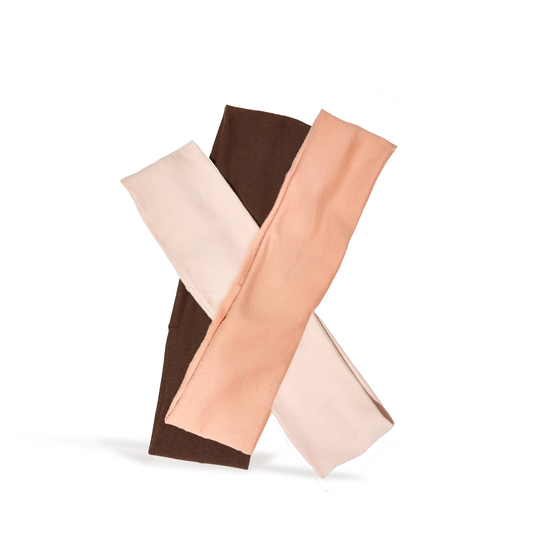 Innovate the Label eco-friendly workout headbands set of three in brown peach and blush on white