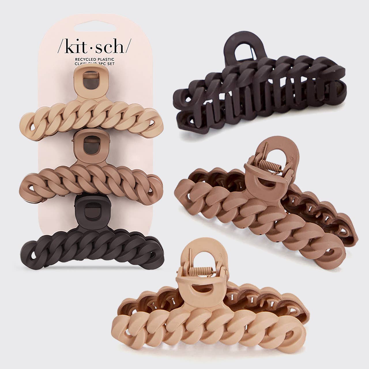 Kitsch Chain Claw Clip 3pc Set in Neutral Colors