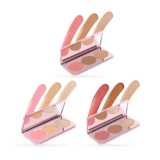 Girlactik Blush Me & Glow Face Palette with three shades for a radiant glow and versatile looks