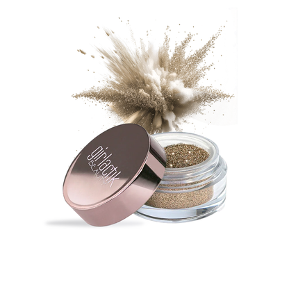 Girlactik Loose Sparkles glitter pot with rose gold lid and sparkling beige loose sparkles