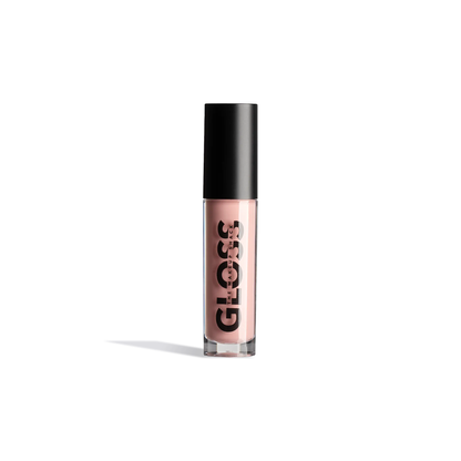 Innovate the Label light pink nude lip gloss in clear tube with black cap and bold black lettering