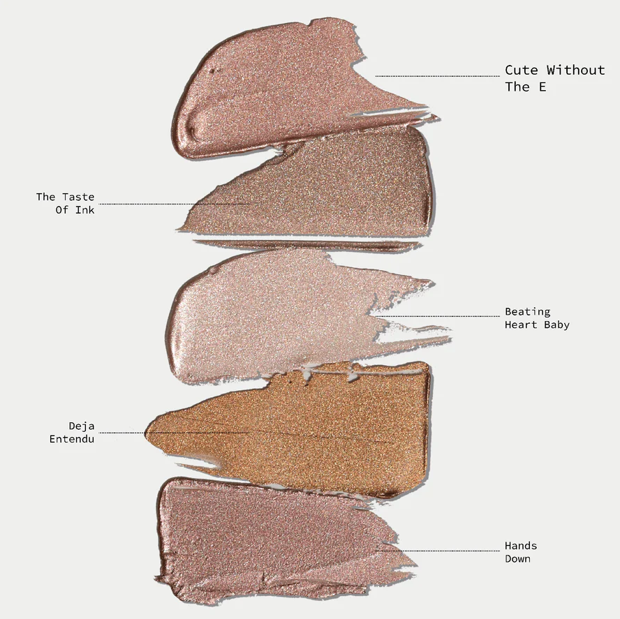 Swatches of Half Caked Night Show Liquid Shadow in five shimmering shades from Innovate the Label Beauty Bundles