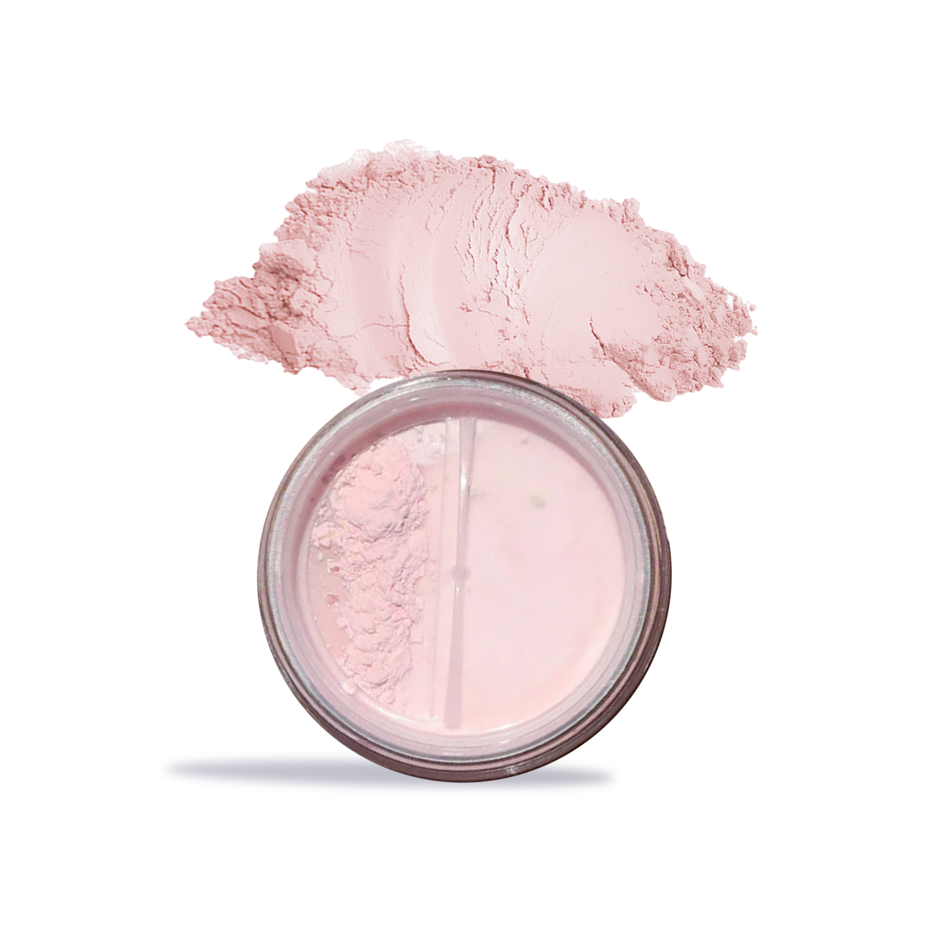 Innovate the Label translucent setting powder for makeup in a round container with pink powder swatch