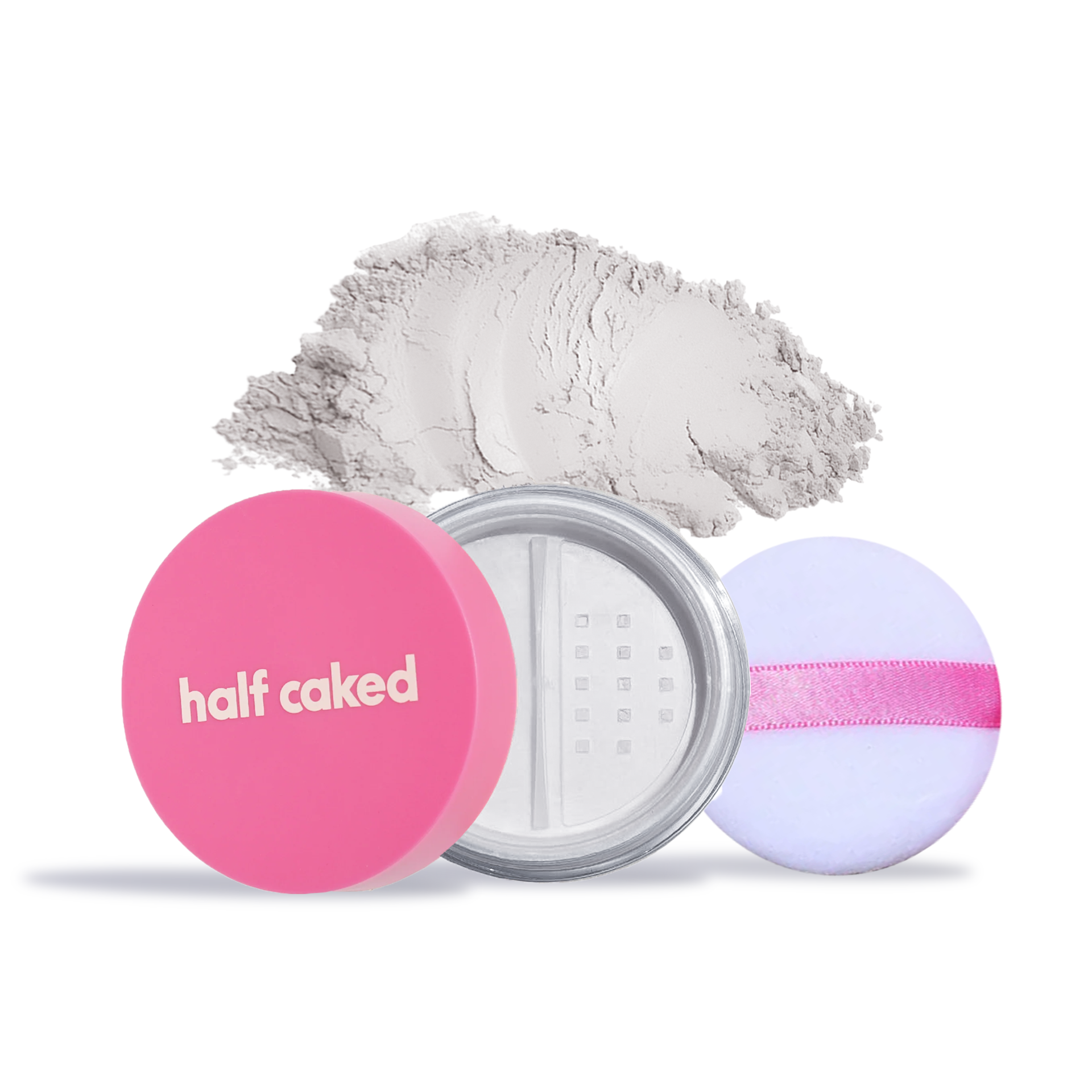 Innovate the Label half caked translucent setting powder for makeup with pink lid and applicator puff